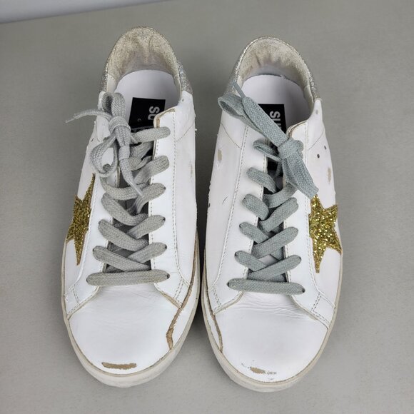 Golden Goose Size 37 US size 7 Superstar Sneakers White Silver Gold - Picture 3 of 15